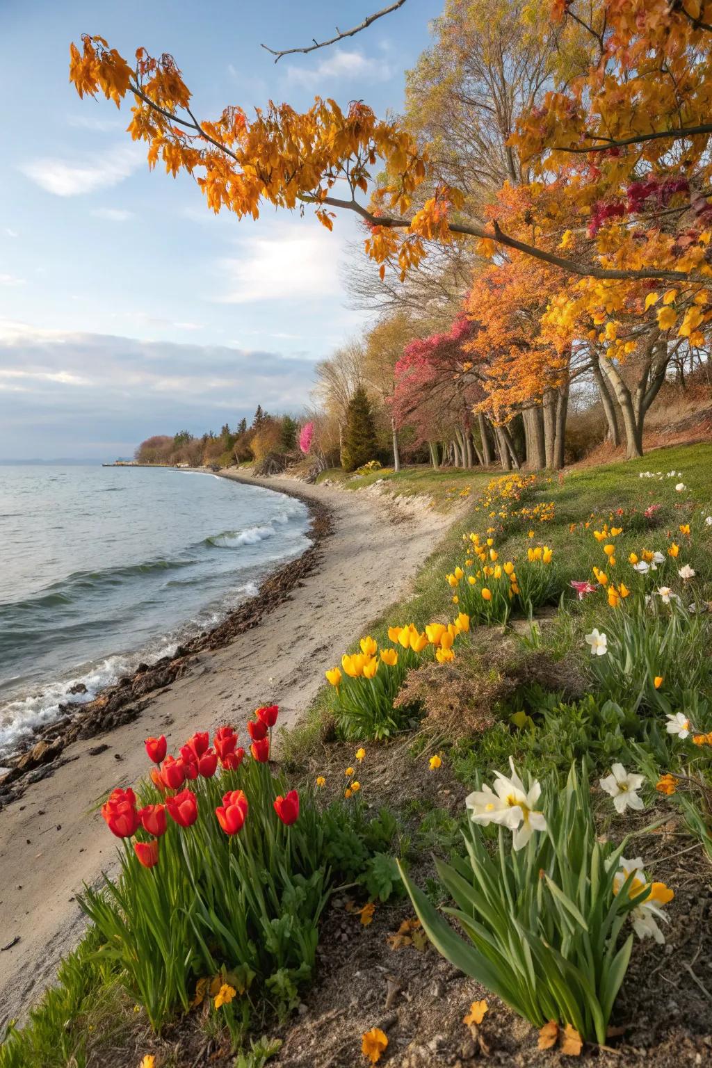 Seasonal plantings providing vibrant color and a fresh look to the shoreline.