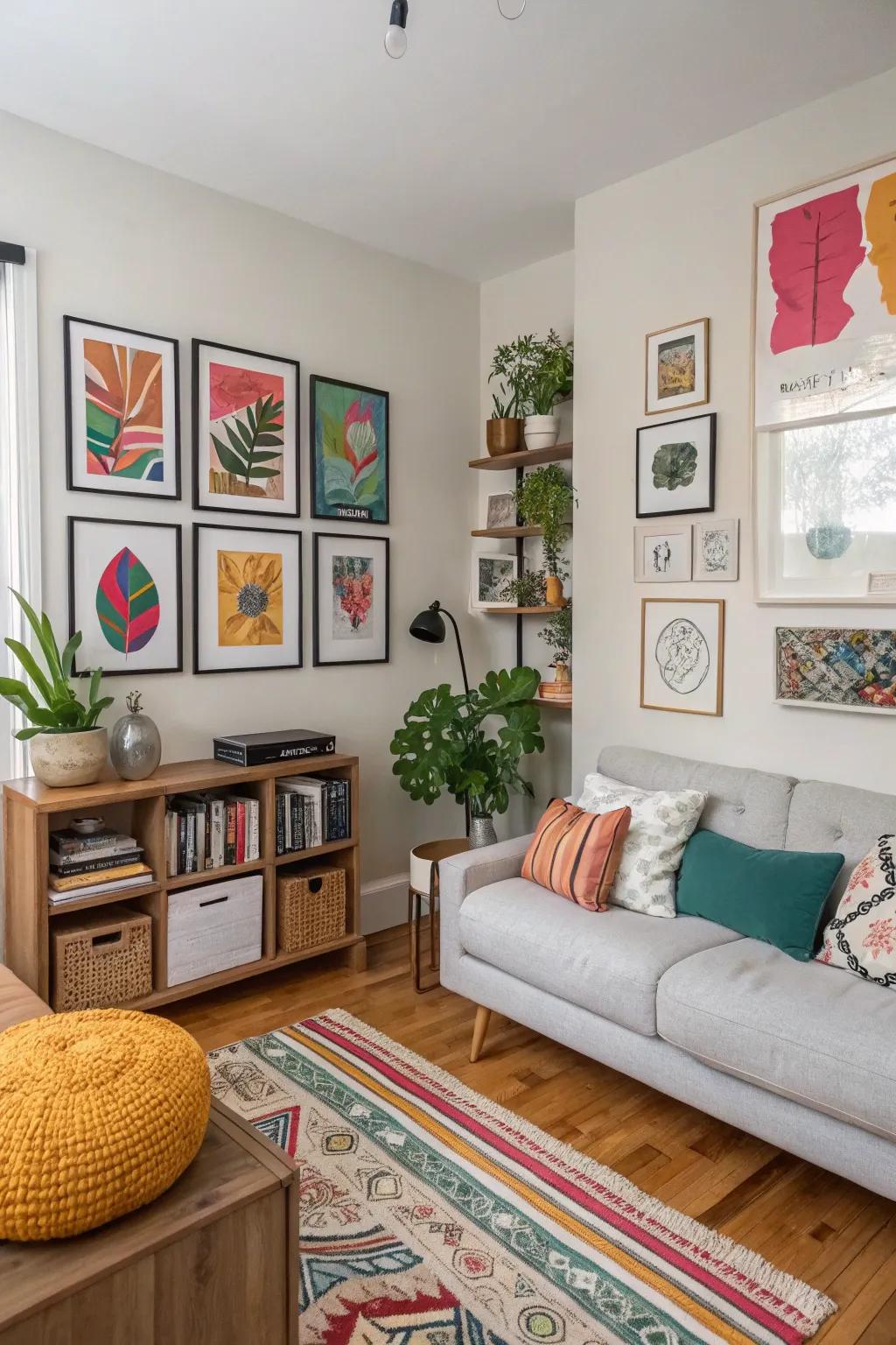 Personalized decor adds character to a small apartment.