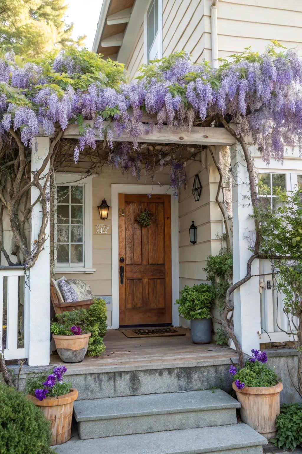 An arbor frames the entrance beautifully.