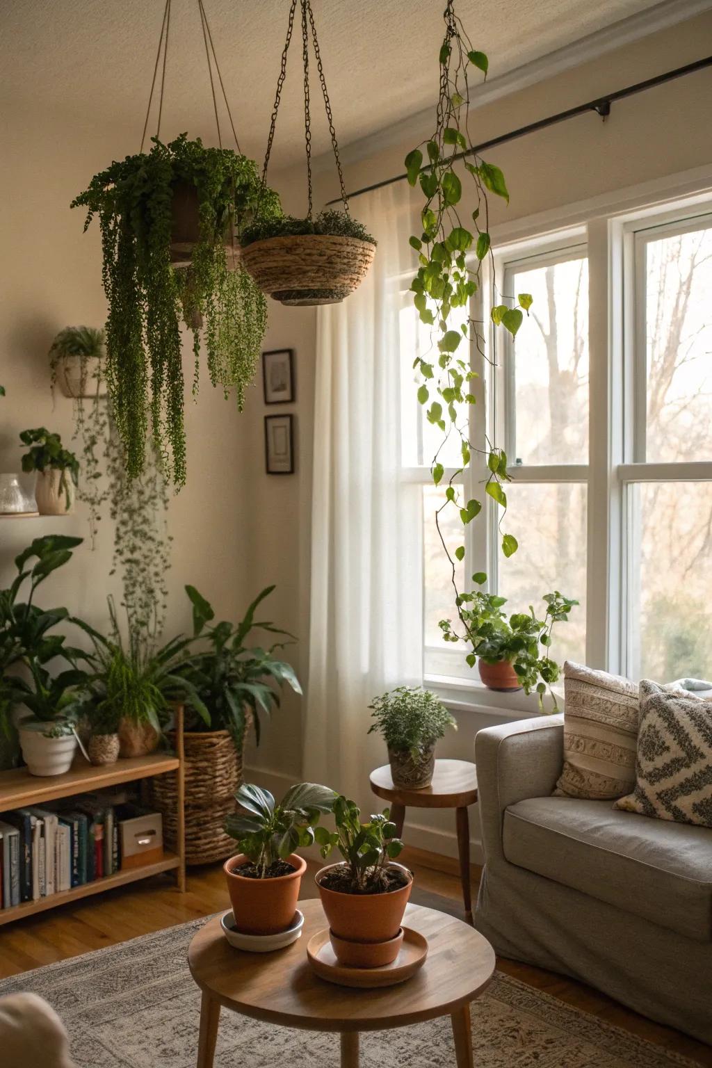 Plants can enhance vibrancy and air quality in a room.