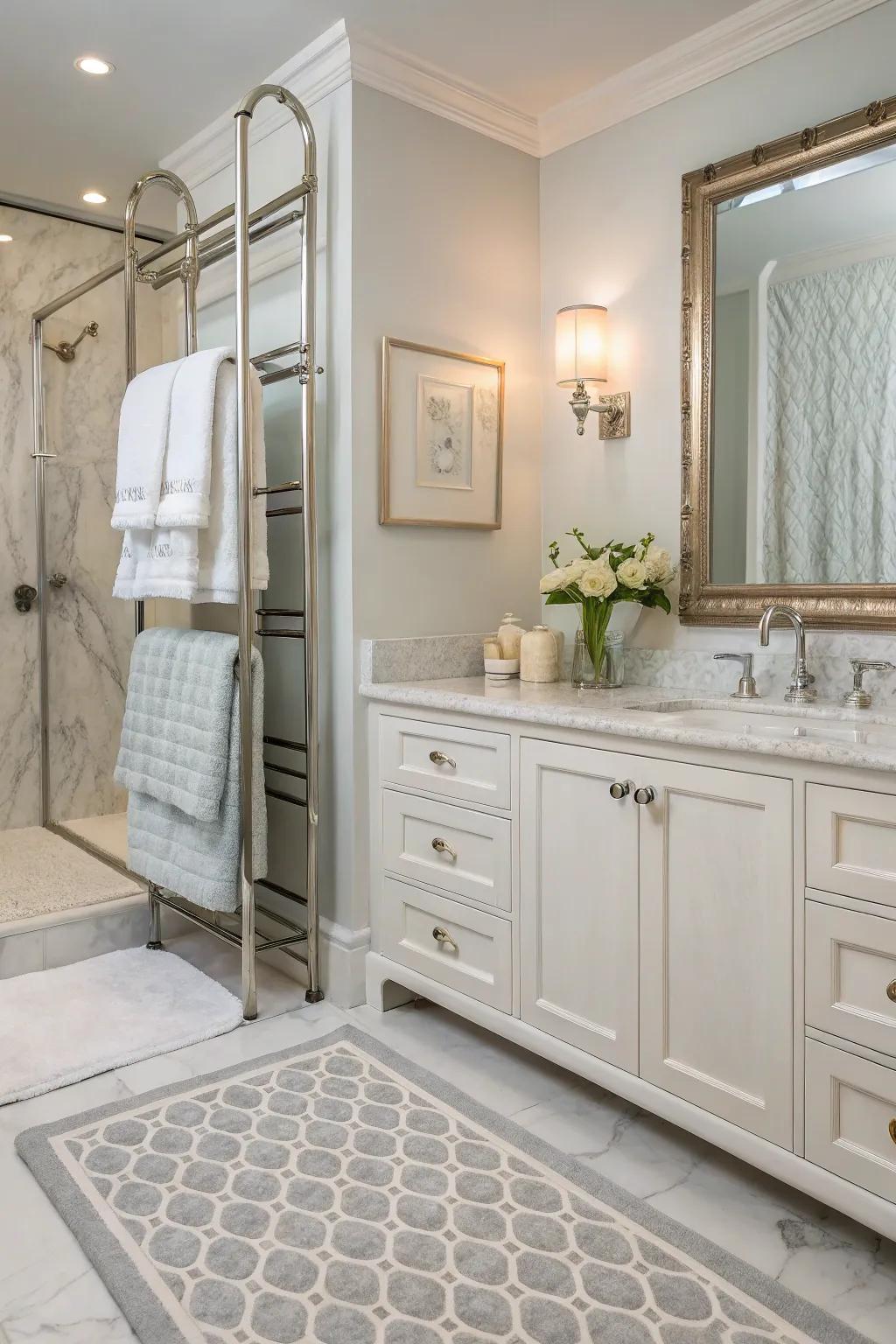 Textiles add comfort and style to powder rooms.