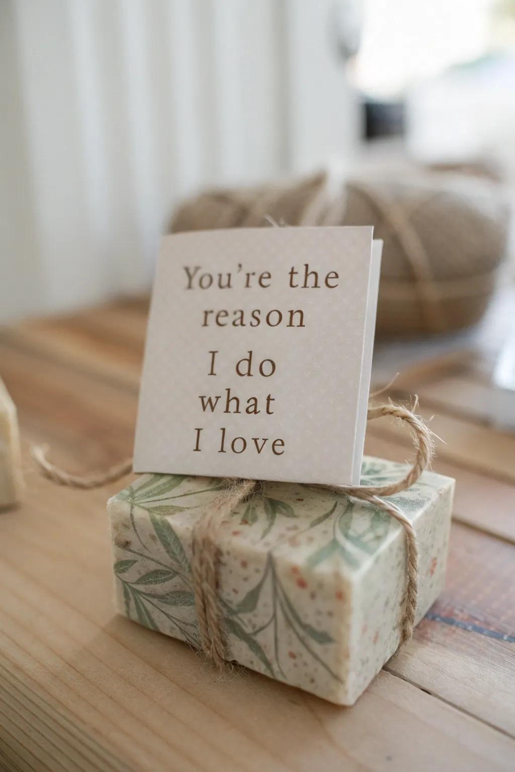 A heartfelt touch in every handcrafted bar: 'You're the reason I do what I love.'