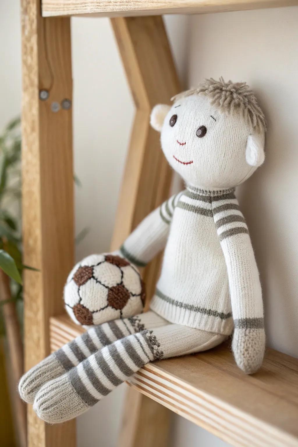 Cheer for your team in style with this charming handcrafted soccer sock puppet!