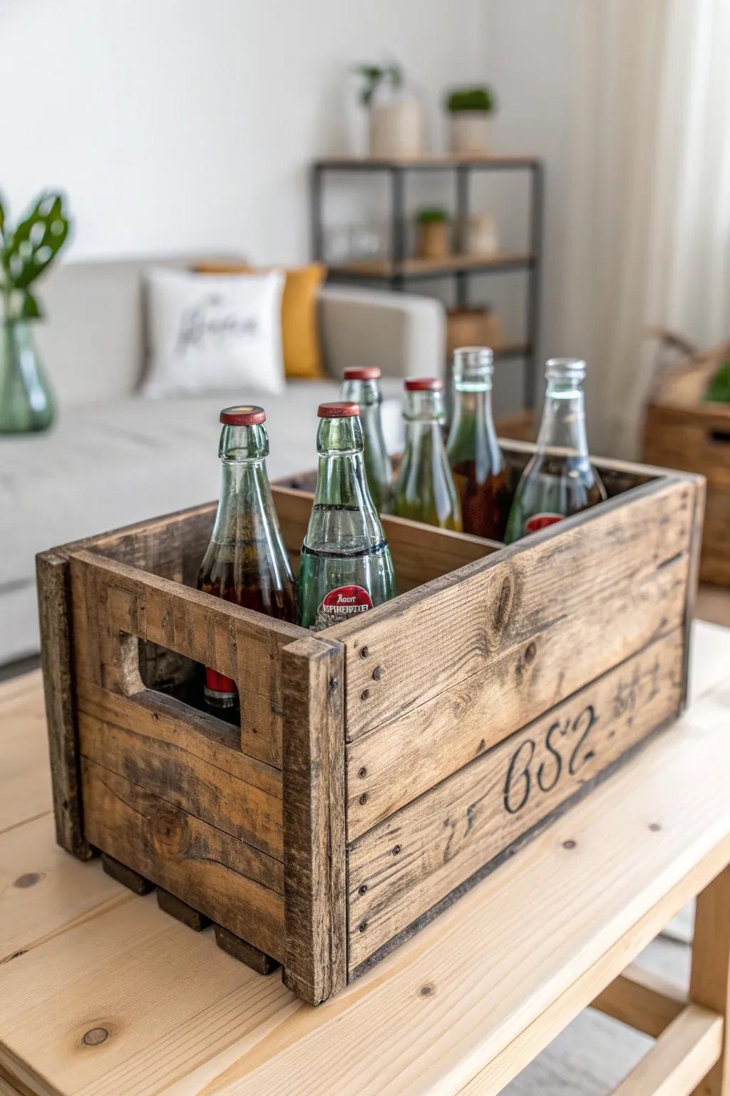 Add a touch of nostalgia to your home with a vintage soda crate, where history meets minimalist elegance.