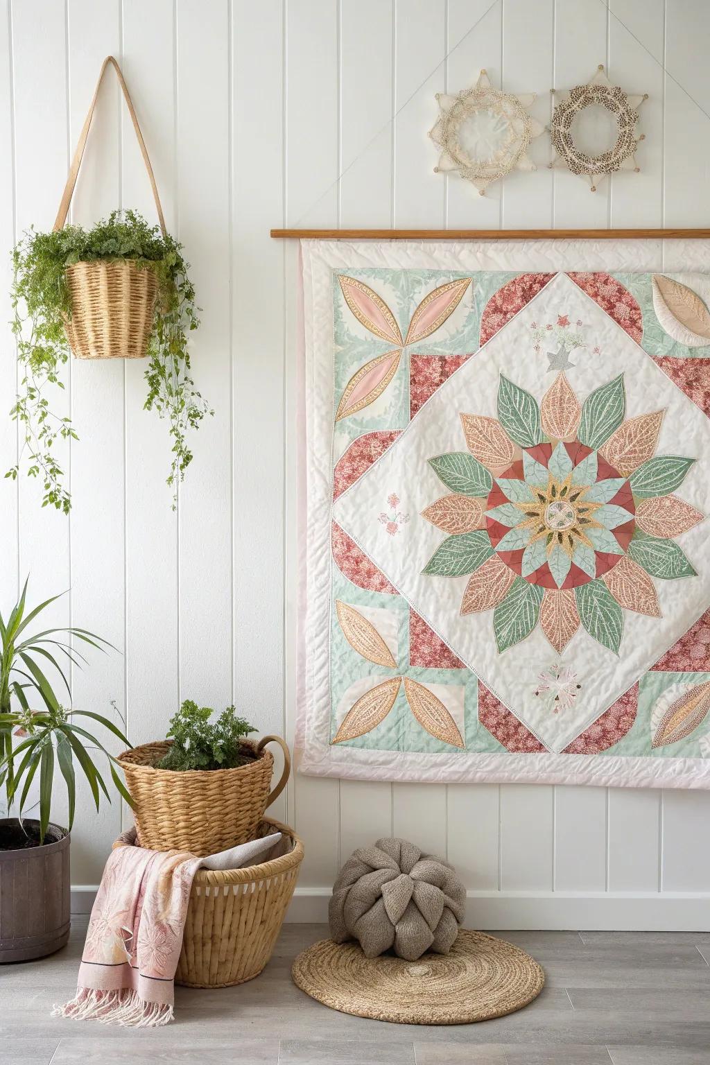 Transform your space with a kaleidoscope of floral beauty. 🌸✨ #QuiltArt #ScandiBoho