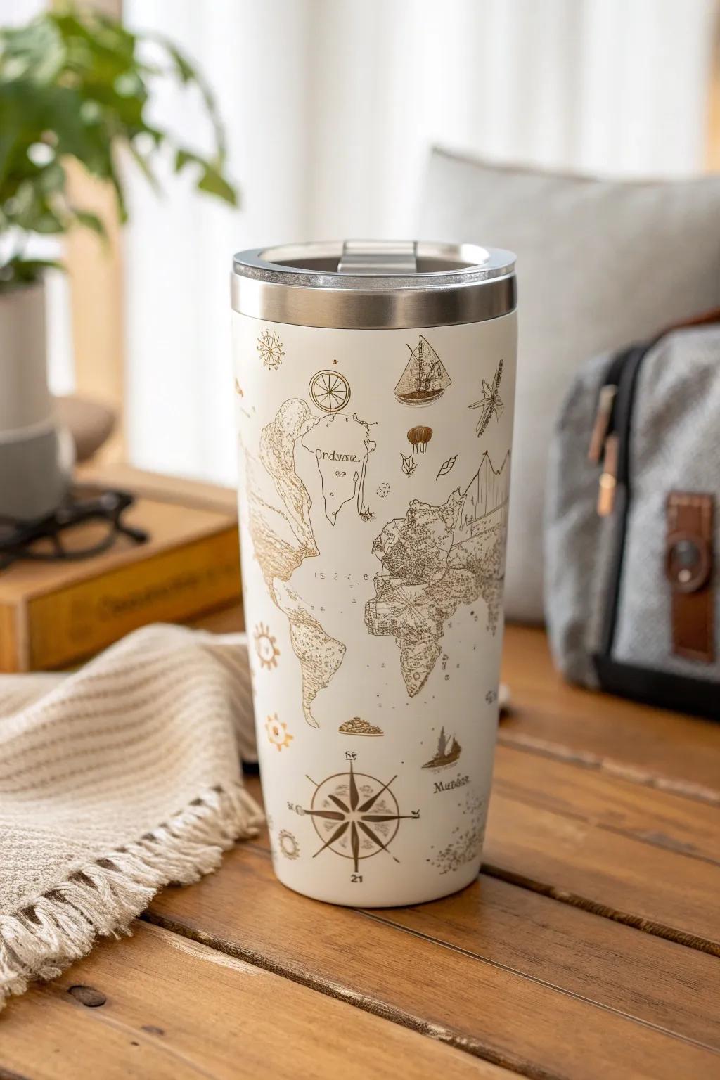 Sip your way through cherished travel memories with this beautifully designed tumbler.