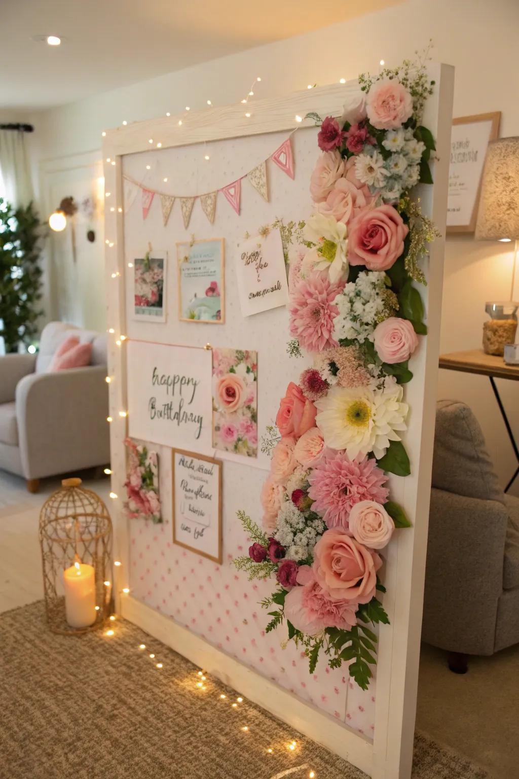 Floral fantasy birthday board.