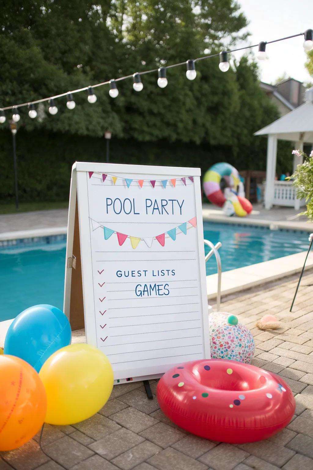 Plan the ultimate pool party with a detailed and fun board.