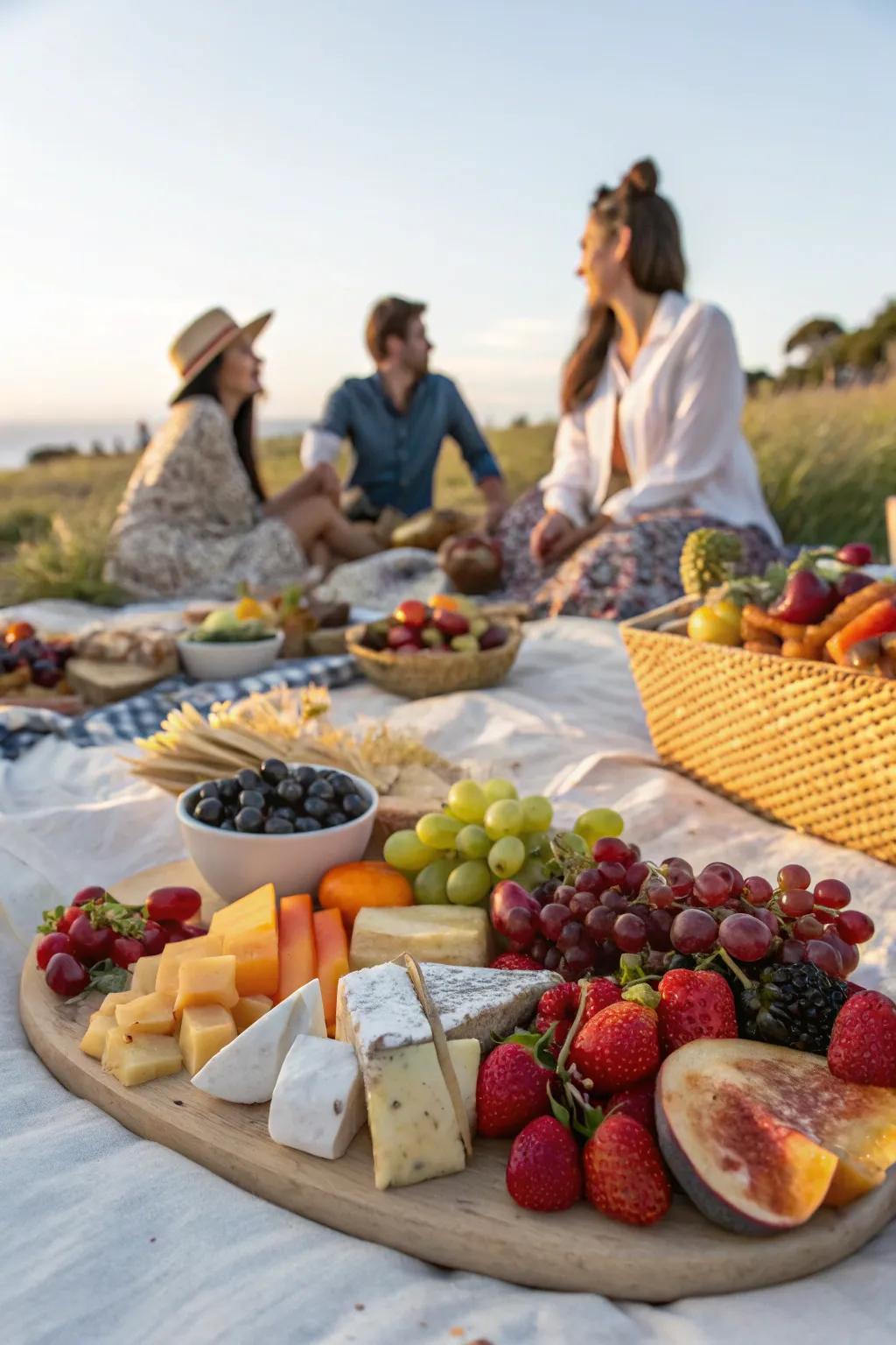 A fruit and cheese picnic is a delightful way to savor summer flavors.