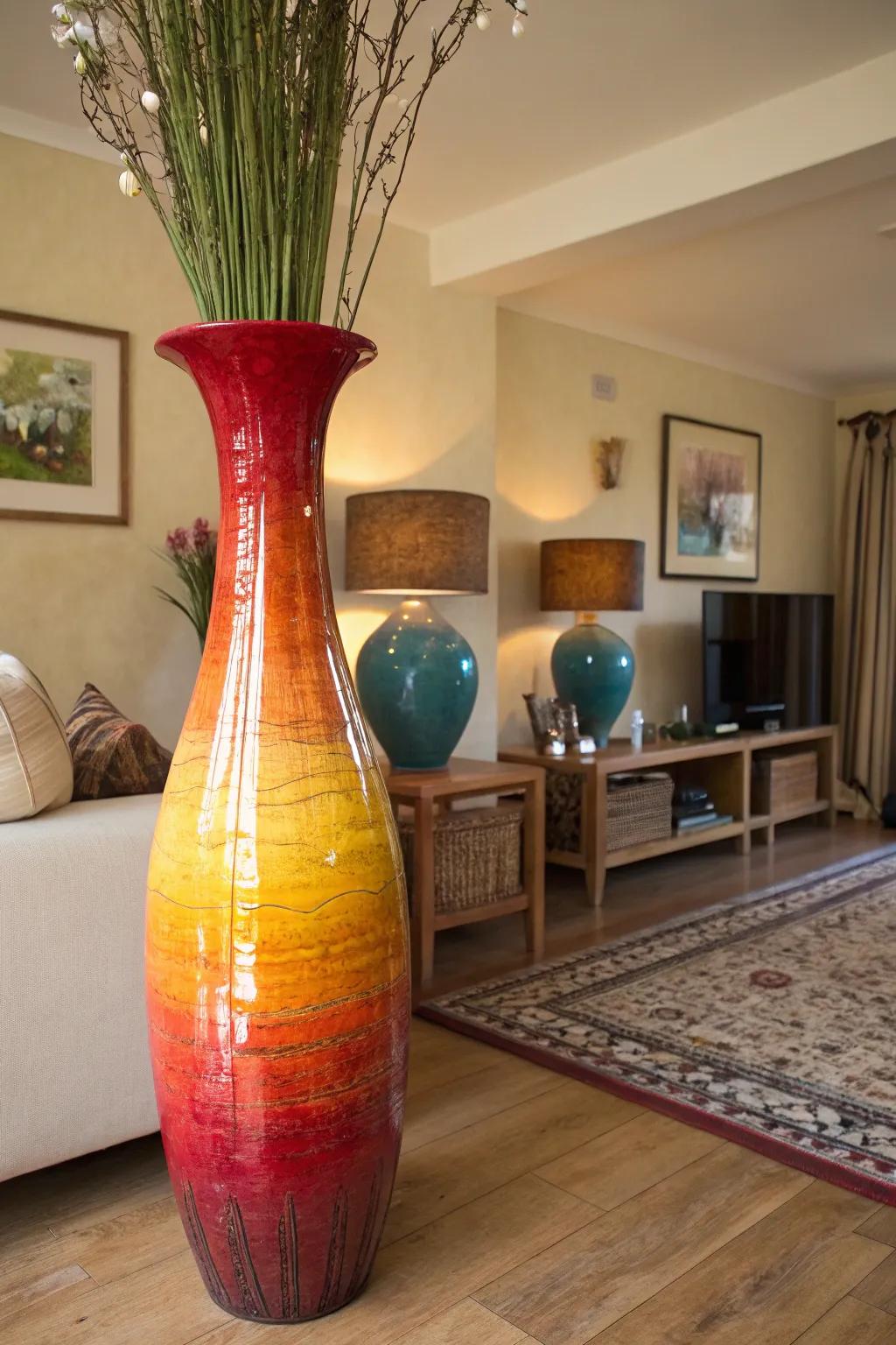 A colorful vase can be a striking statement piece.