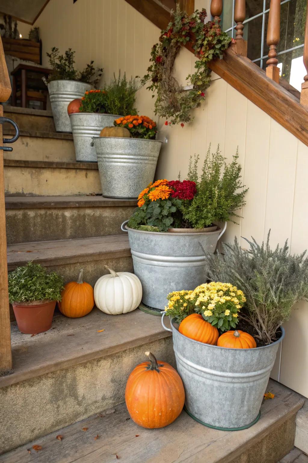 A harvest stairway with vibrant autumn elements.