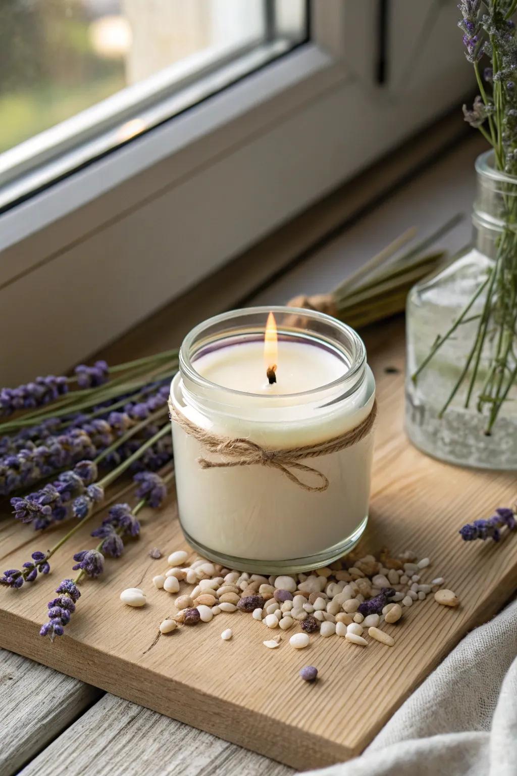 Create a cozy atmosphere with a handmade scented candle for Mother's Day.