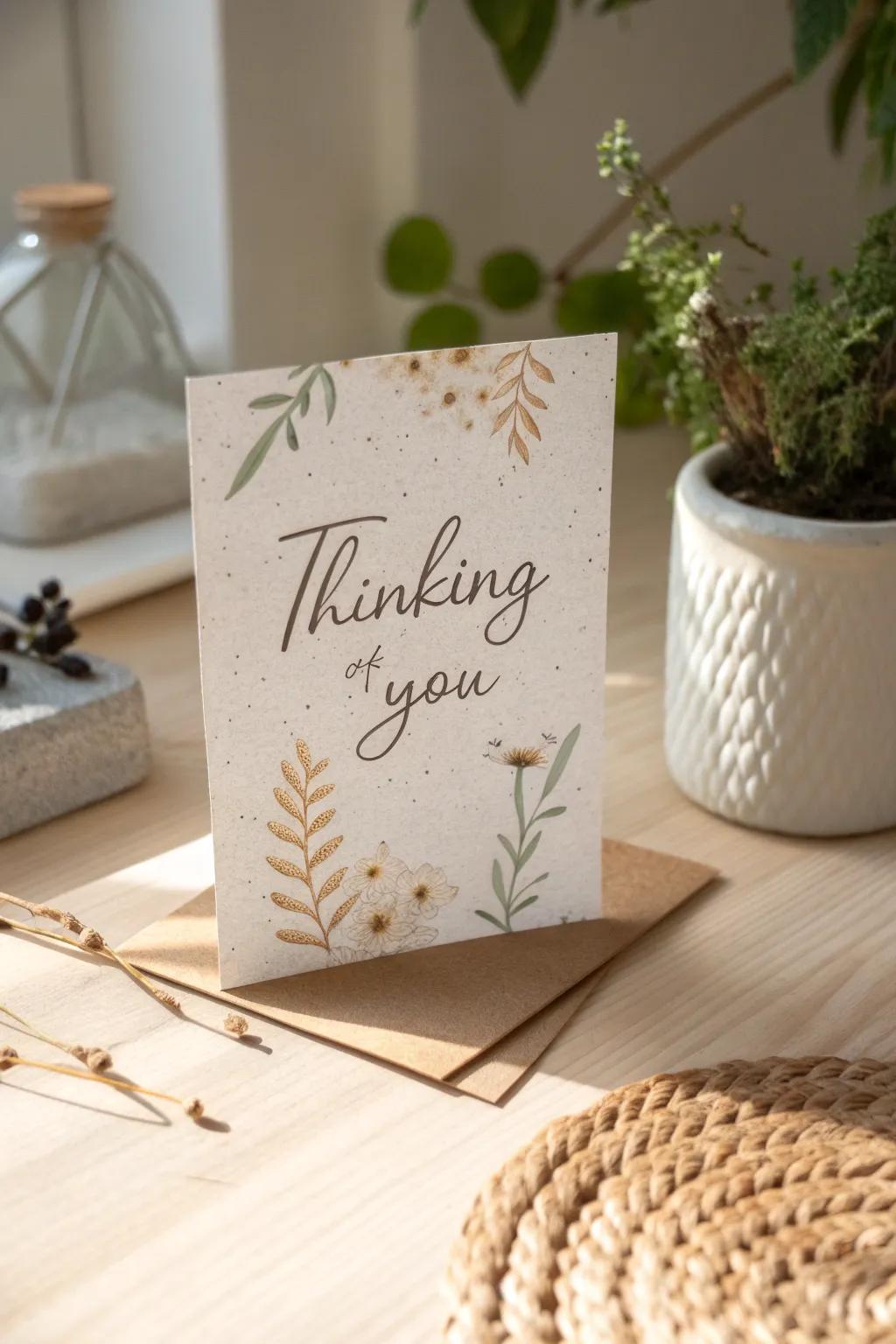 Craft a heartfelt connection with a beautifully minimal 'Thinking of You' card, where words and design meet in perfect harmony.