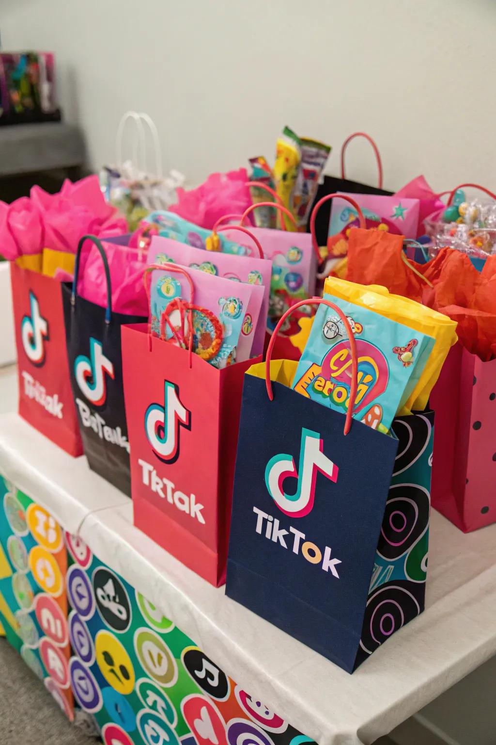 Goodie bags filled with fun TikTok-themed surprises.