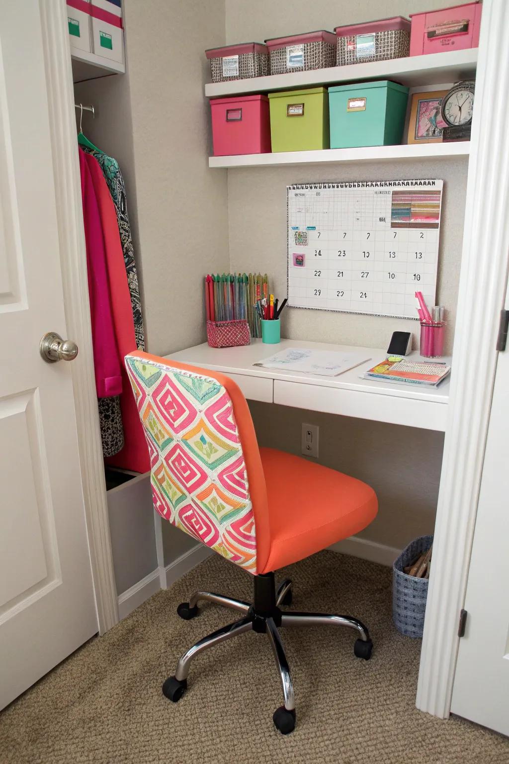 A pop of color can energize your workspace effortlessly.