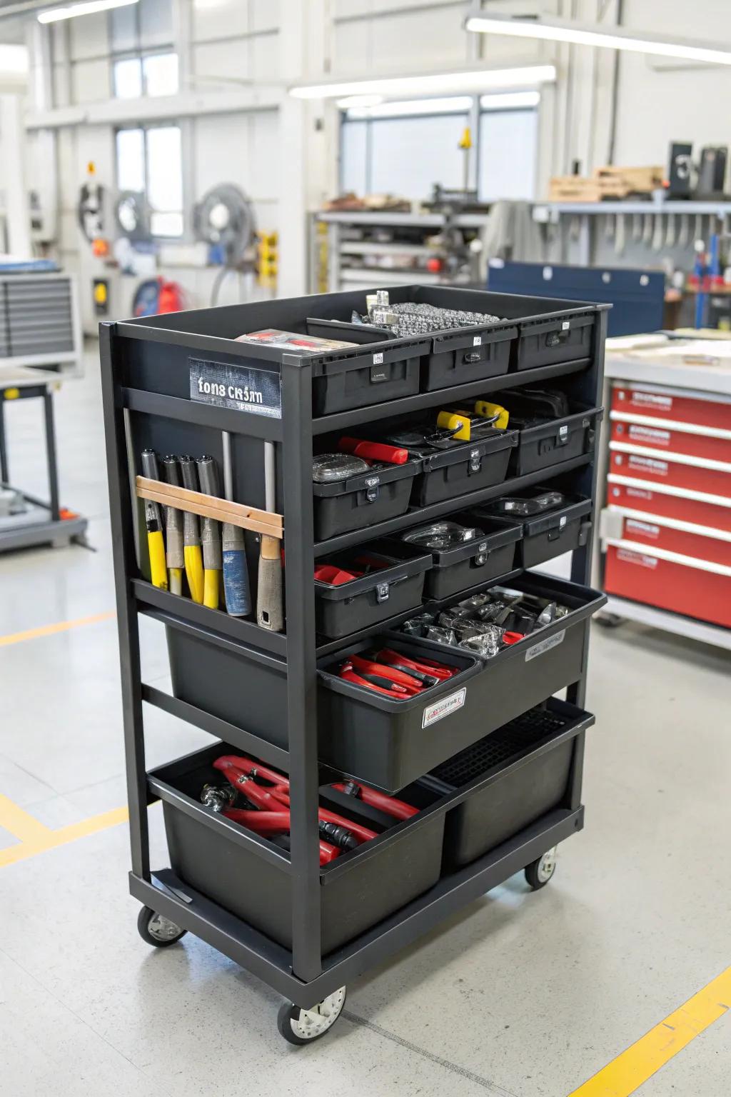 Stackable bins for flexible storage in a tool crib.