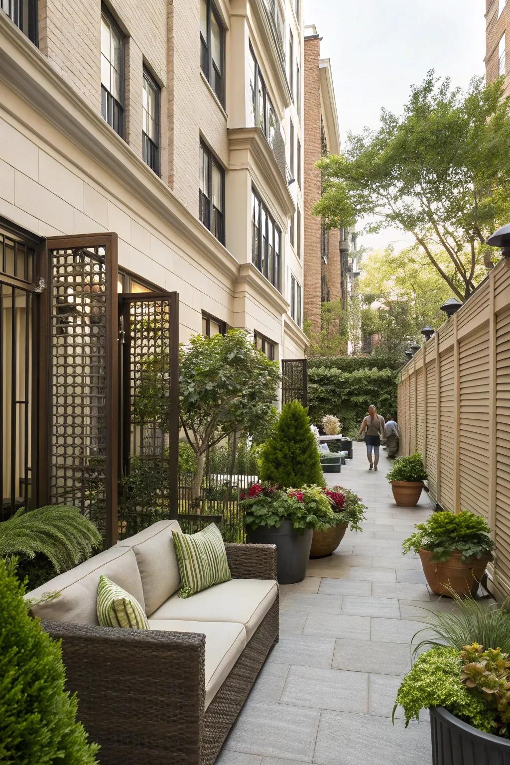 Privacy screens create a secluded sanctuary.