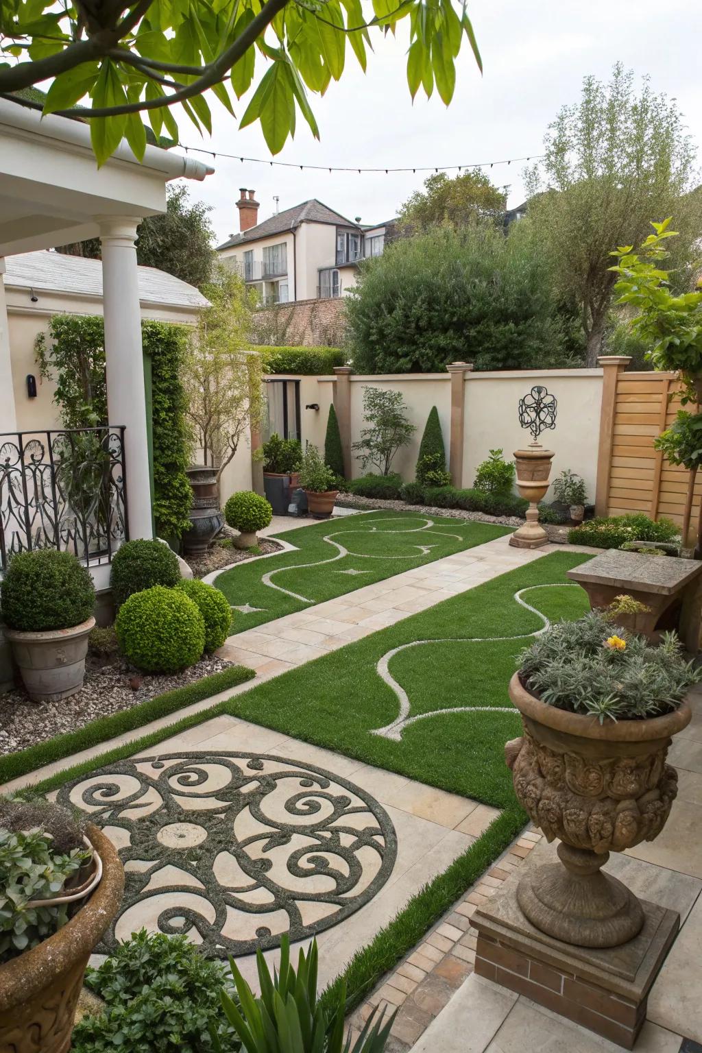 Make a statement with artistic turf patterns.