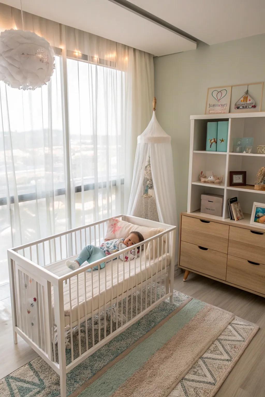 Transparent furniture keeps the nursery feeling open and airy.