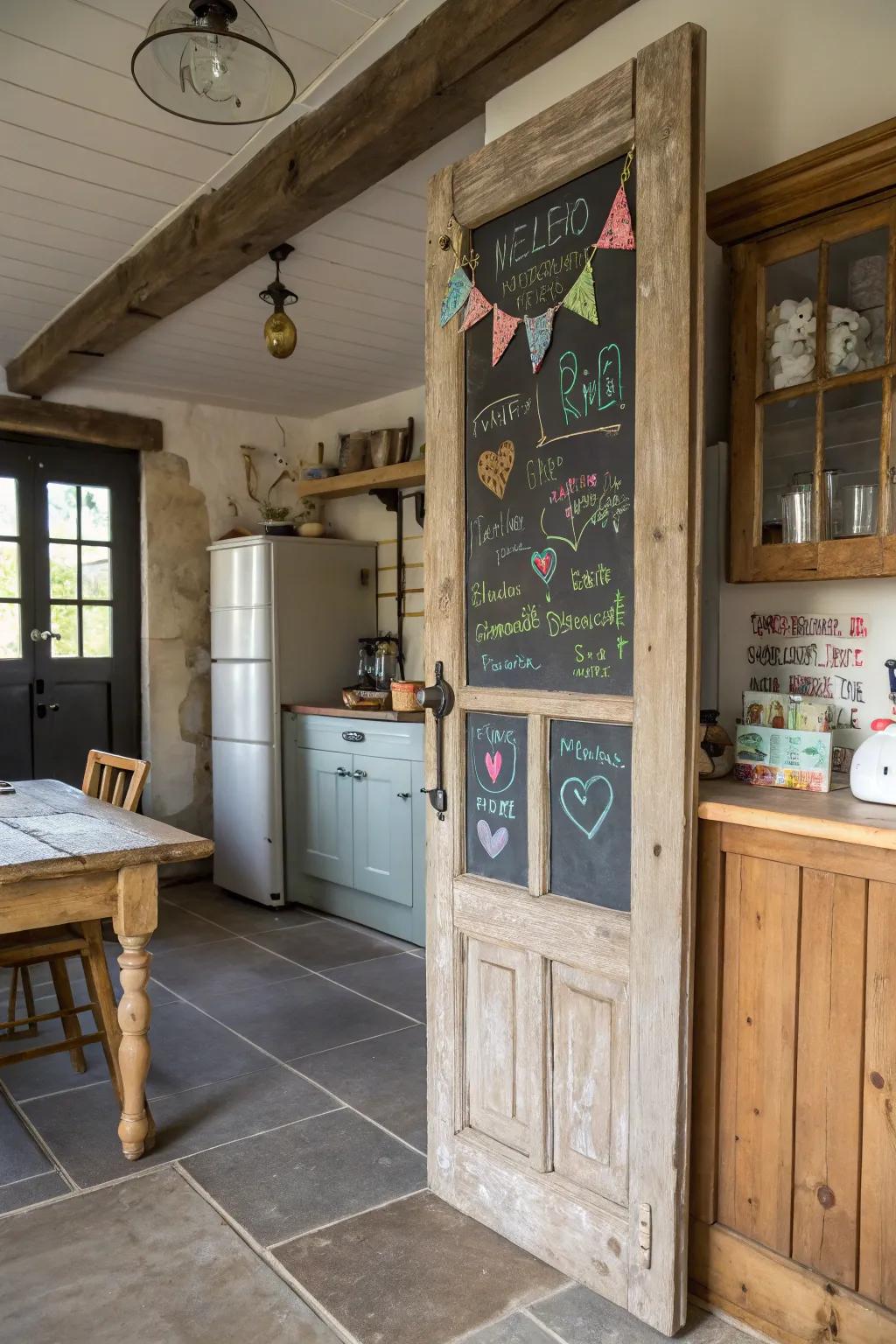 Keep track of notes with a cupboard door chalkboard.