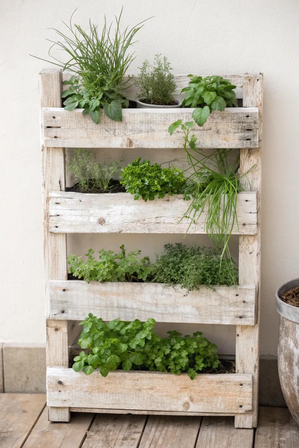 Transform your space with a rustic charm: Repurposed pallet planters for a sustainable herb garden.