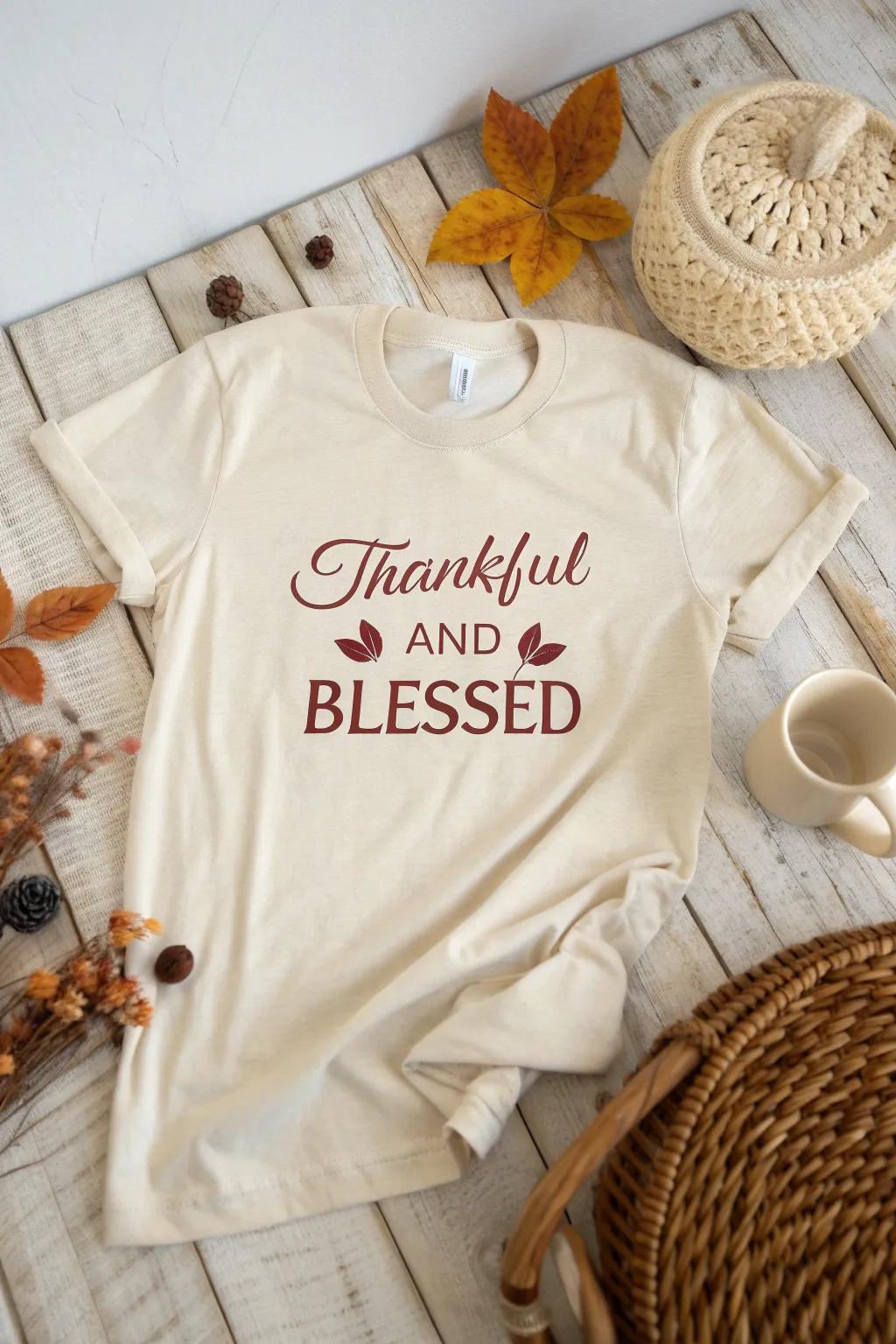 Embrace gratitude with style: a 'Thankful and Blessed' vinyl shirt perfect for cozy autumn days.