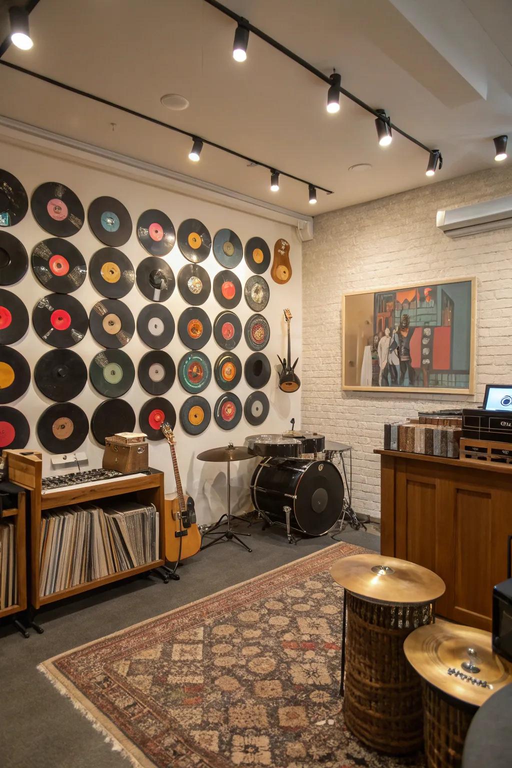 Transform a wall with a vintage record mural.