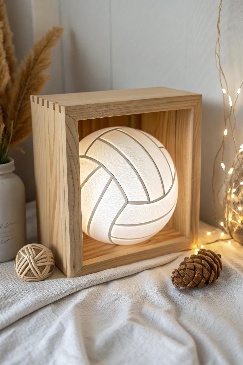 Illuminate your passion with a touch of surprise in this elegant volleyball shadow box.