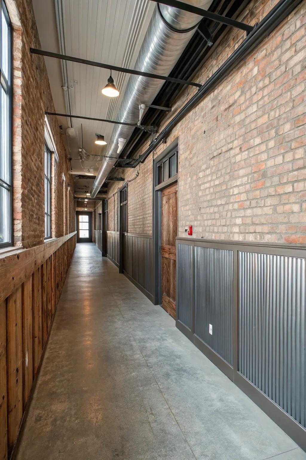 Industrial-style wainscoting adds an urban and rugged twist.