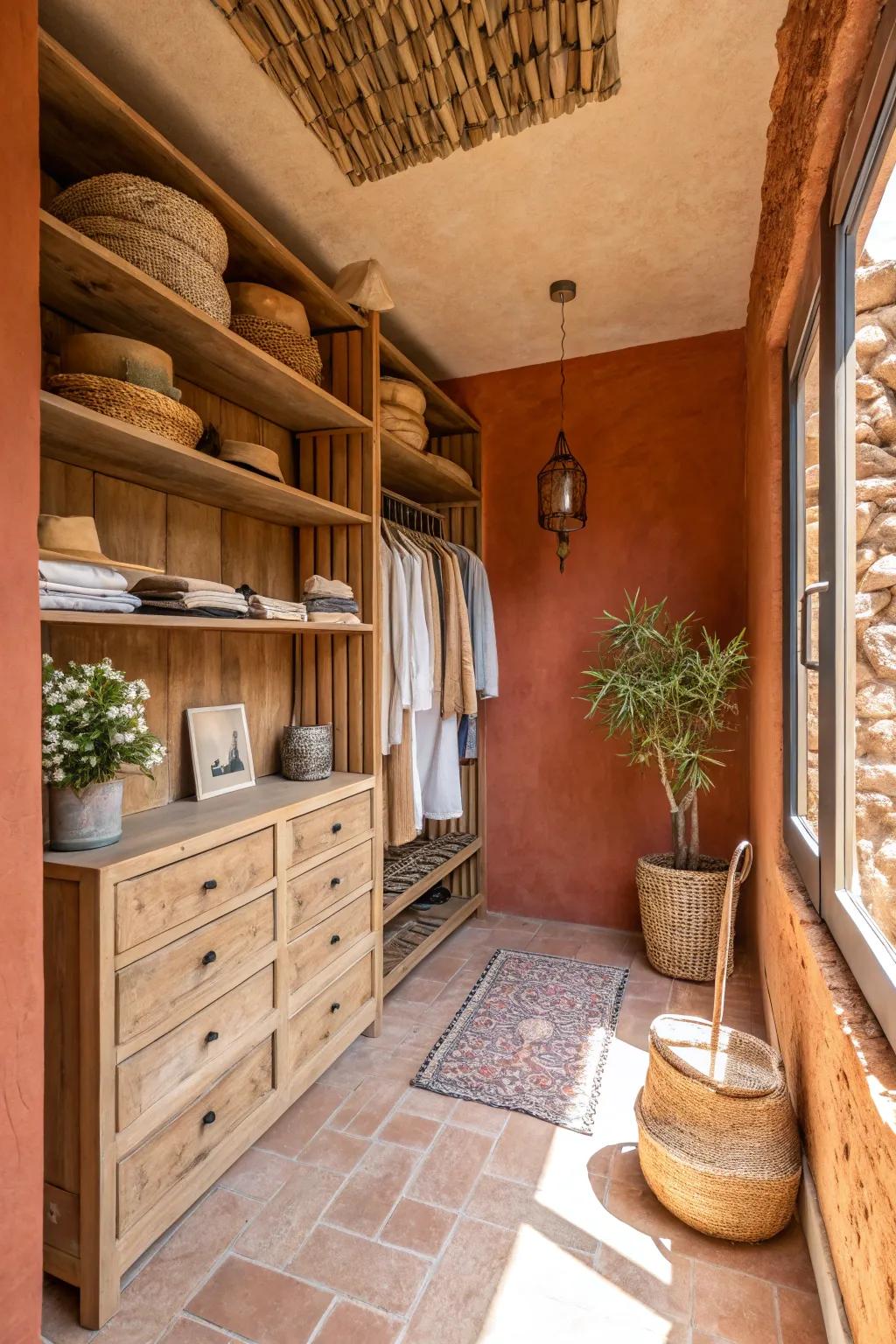 Terracotta adds warmth and rustic charm to your closet.