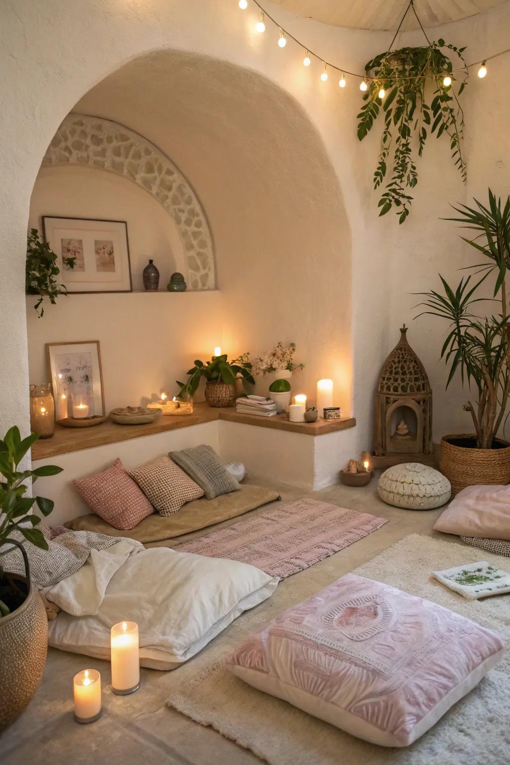 A private meditation space in a wall bump out, perfect for relaxation.