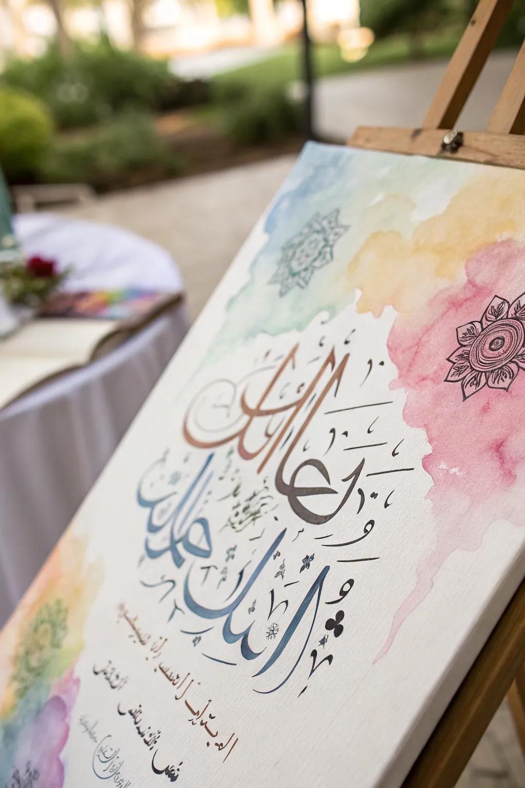 Elegant calligraphy enhanced with watercolor.