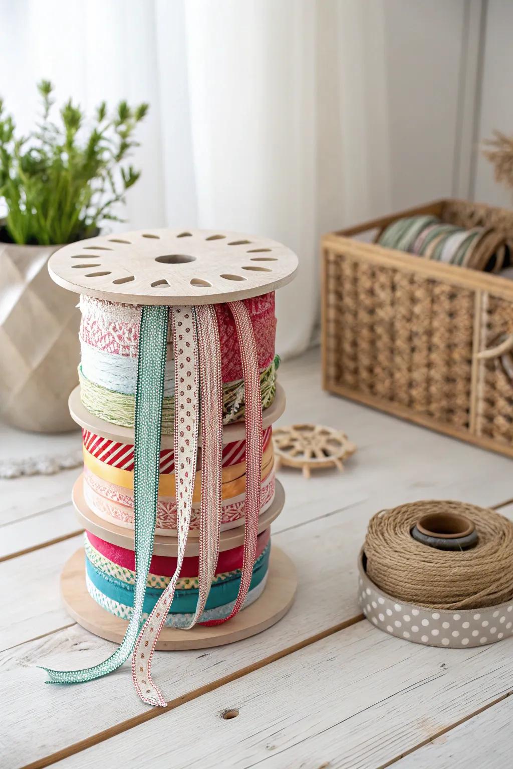 Transform your clutter with style: Discover the beauty in organizing with crafting spools.