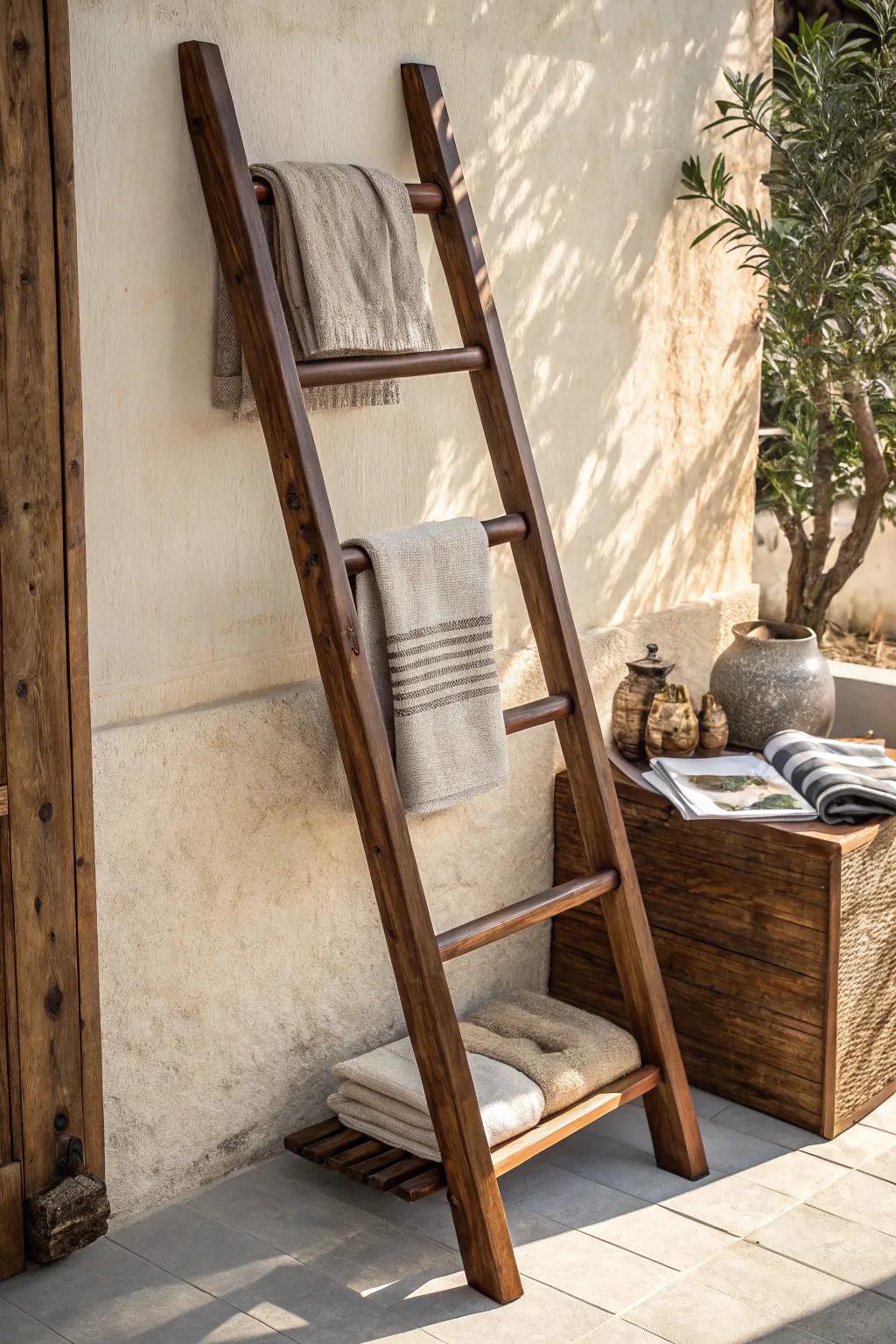 Elevate your living space with a handcrafted wooden decorative ladder, perfect for adding warmth and style.