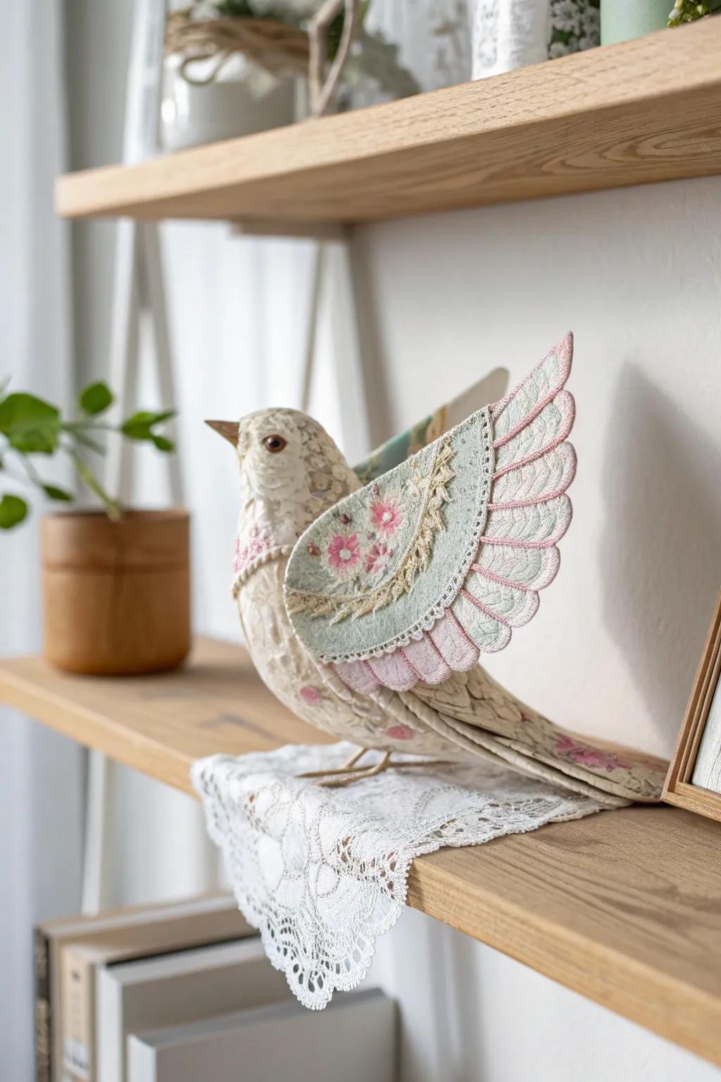 Elevate your decor with whimsical fabric birds crafted from vintage treasures. 🕊️✨ #HandcraftedBeauty #VintageCharm