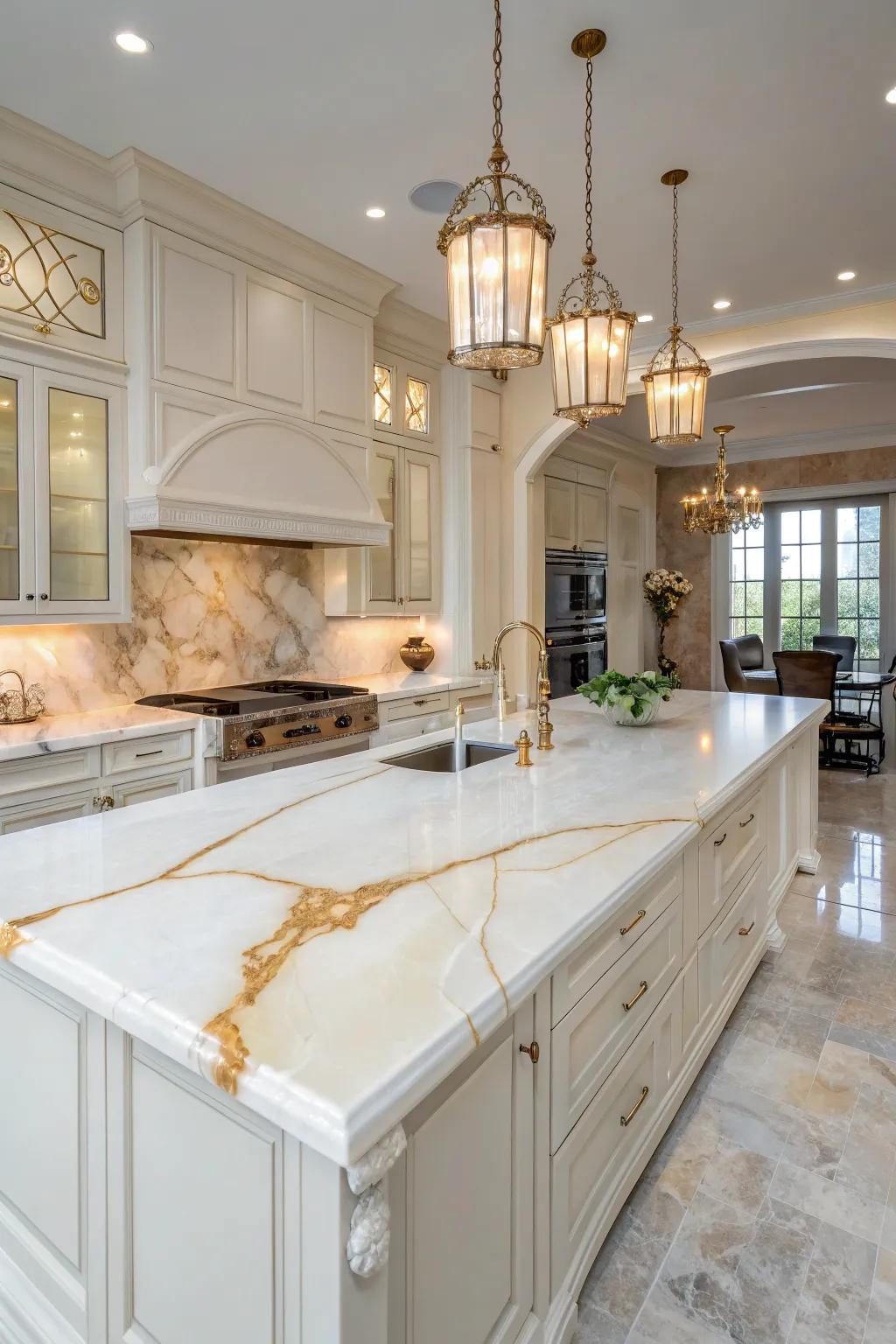 White onyx countertops offer unique translucency and beauty.