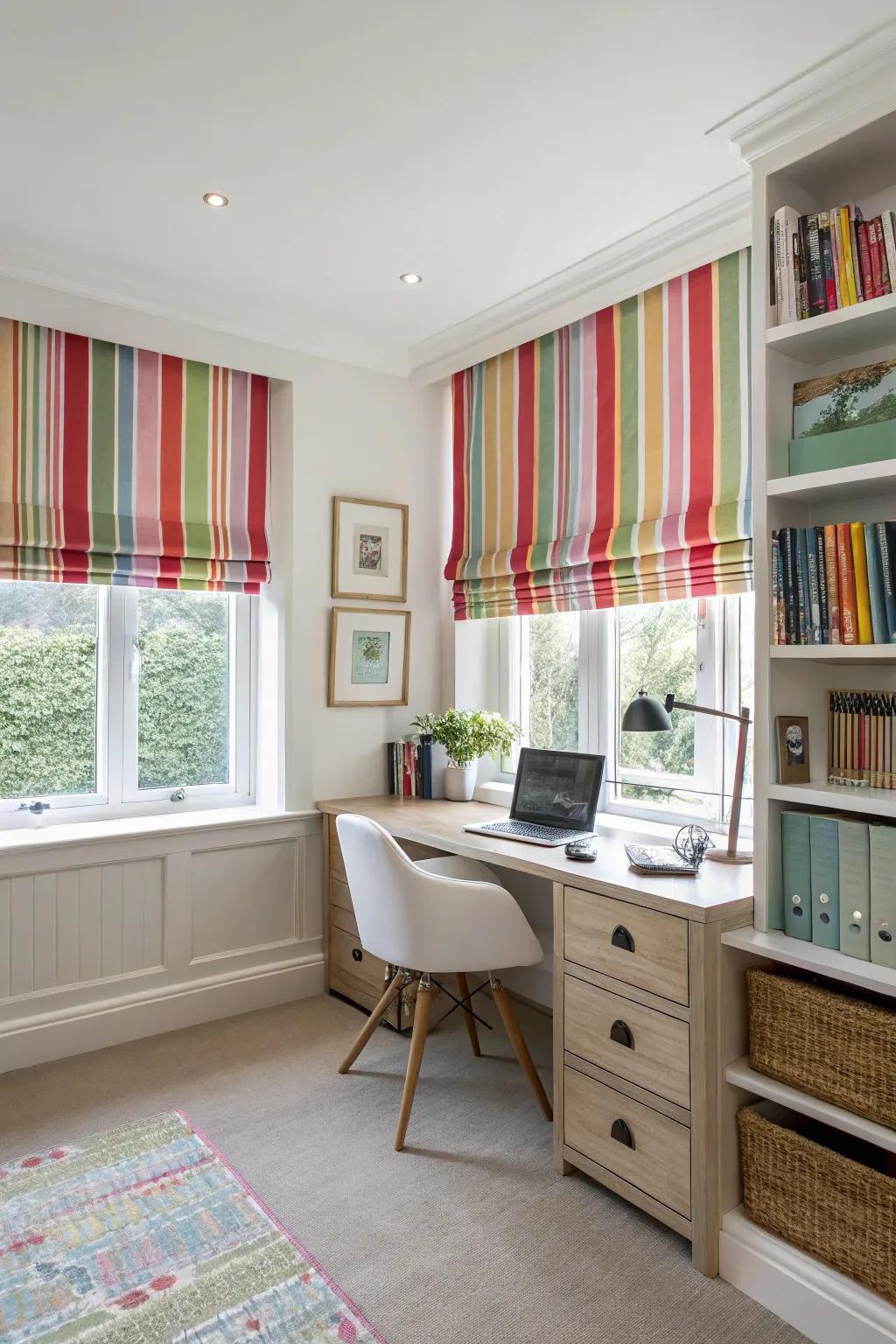 Mix bold colors with blinds to energize your space.