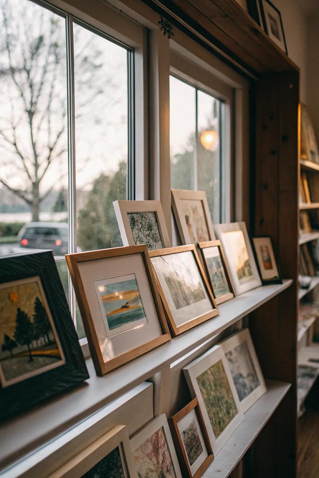 Create a personal art gallery on your window shelf.