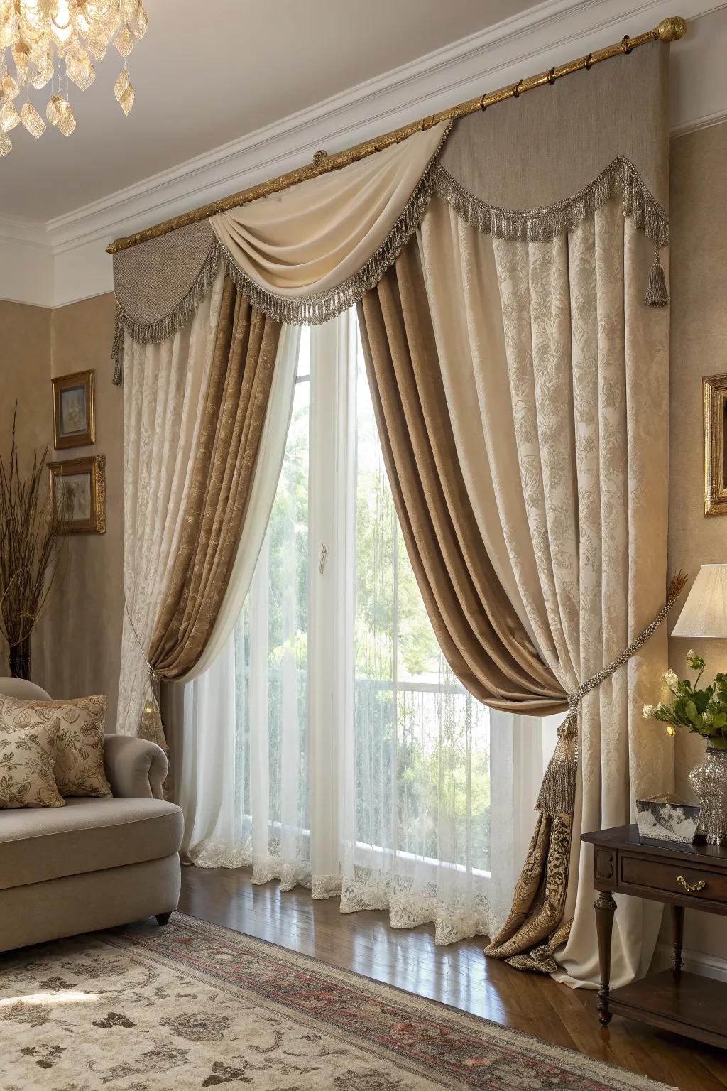 Layered drapes adding depth to decor