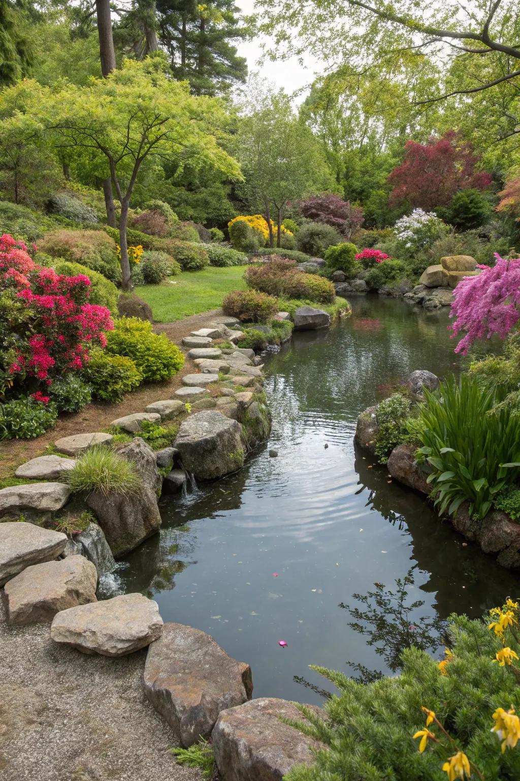 Water features offer natural and tranquil yard divisions.