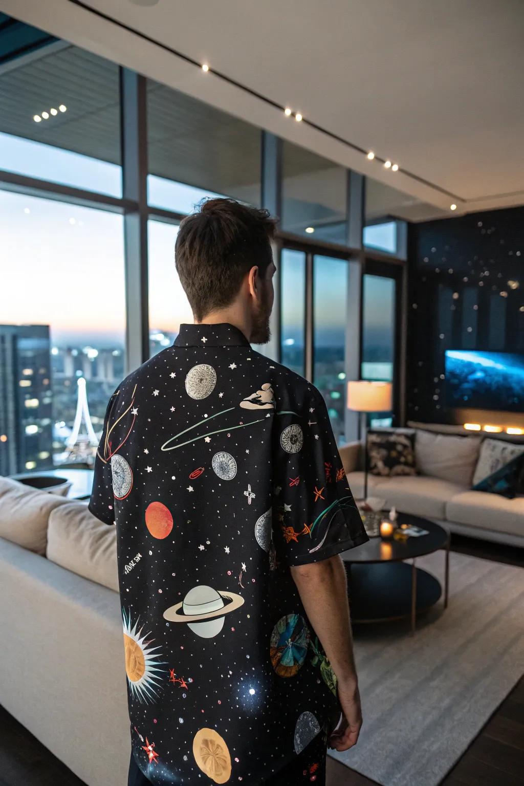 Embark on a space odyssey with your school shirt.