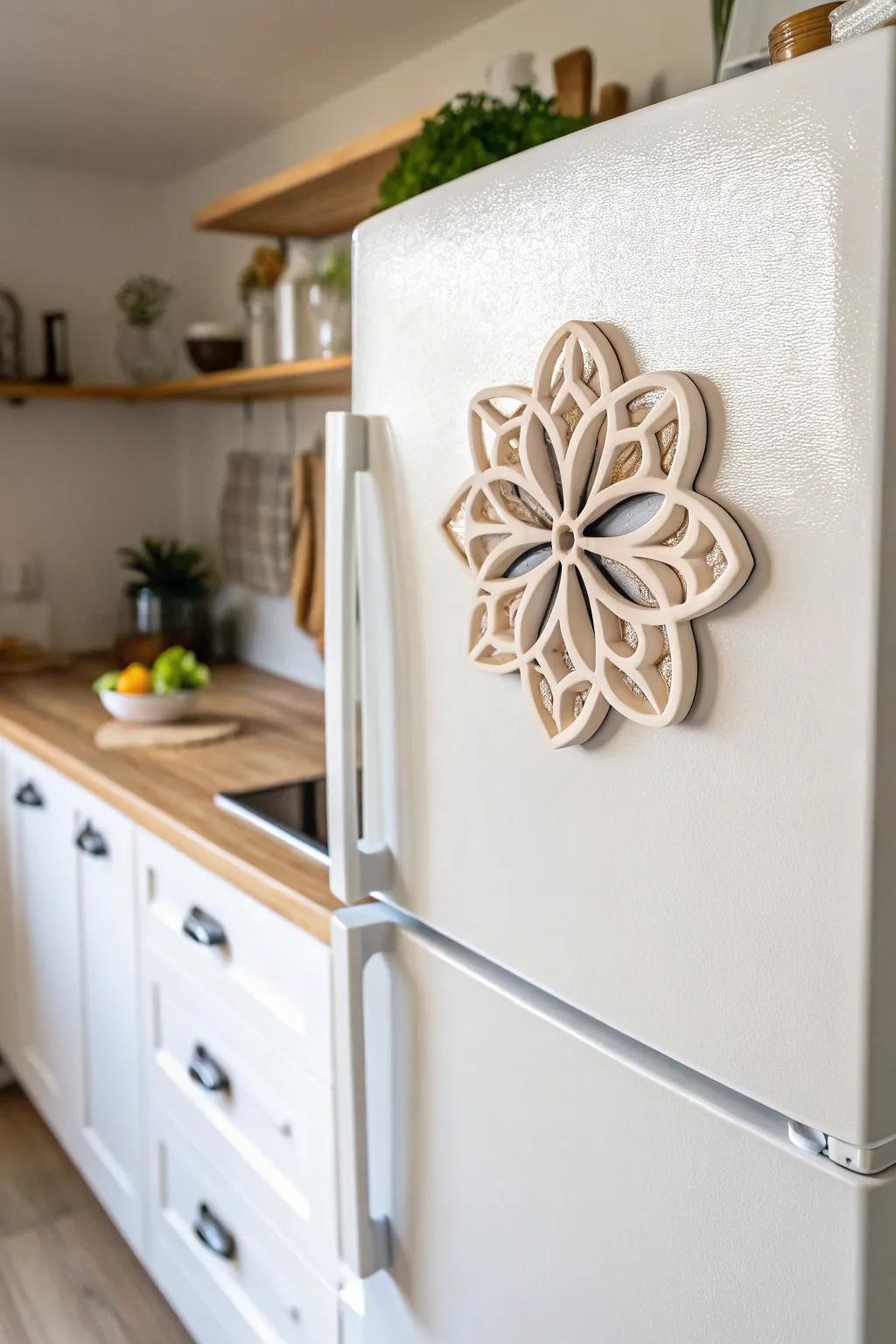 Add a touch of whimsy to your kitchen with this beautifully crafted 3D printed magnet. Perfect for holding cherished notes and artwork.