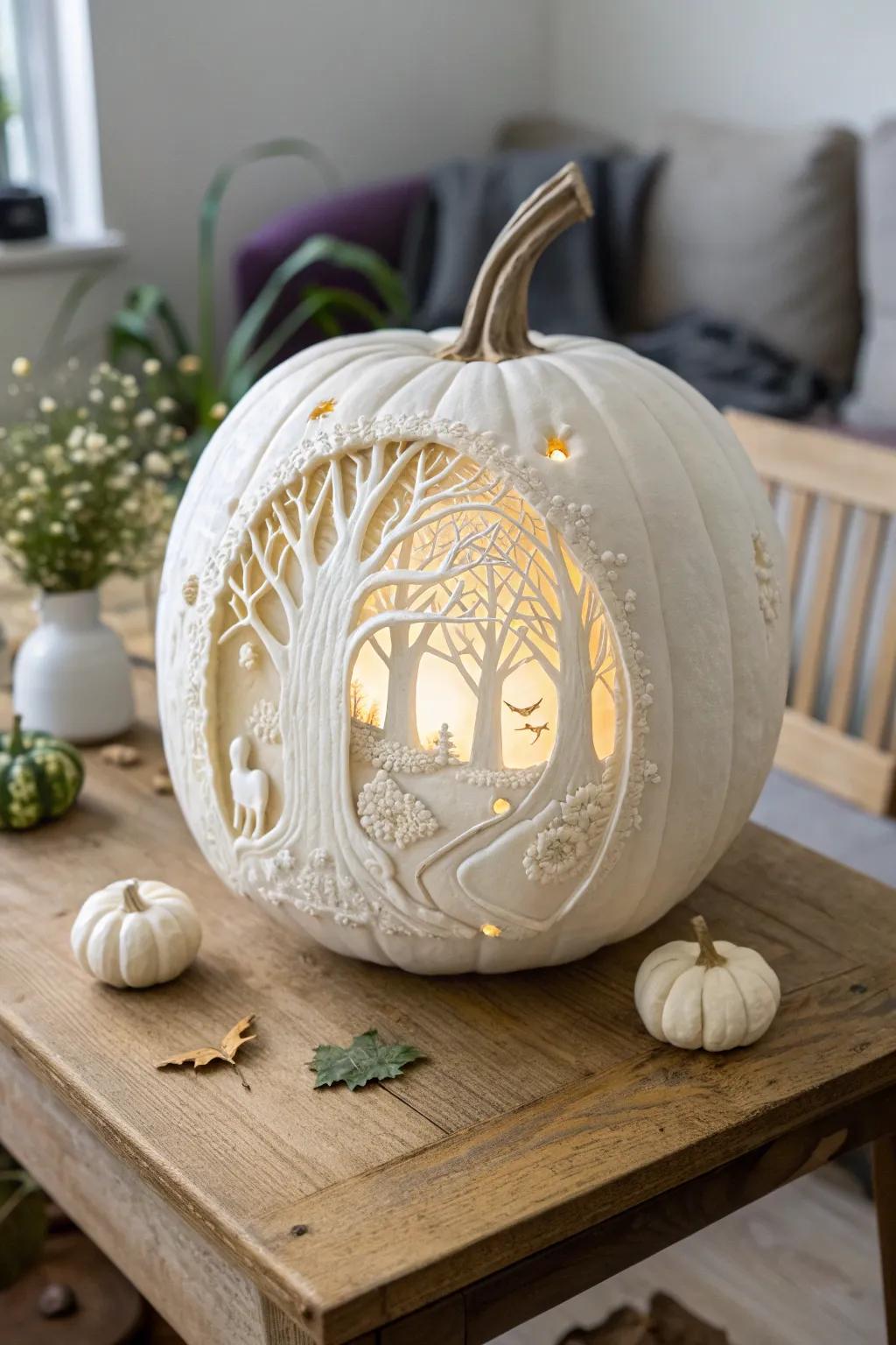 Step into an enchanted world with this 3D pumpkin carving masterpiece. 🍂✨