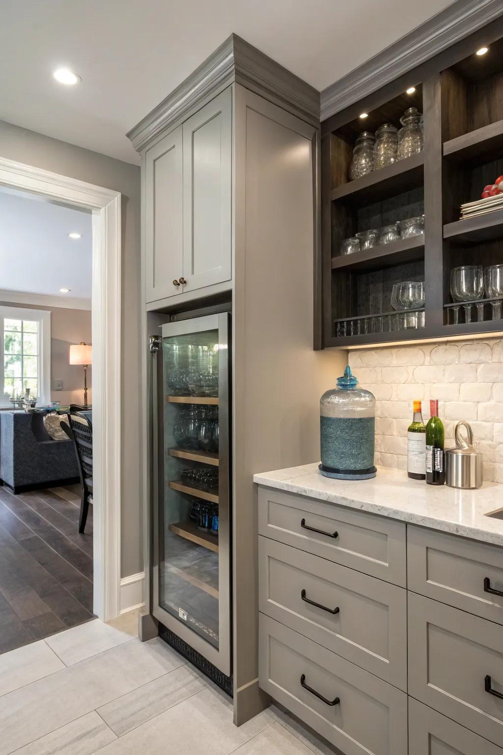 A built-in wall niche offers a stylish storage solution.