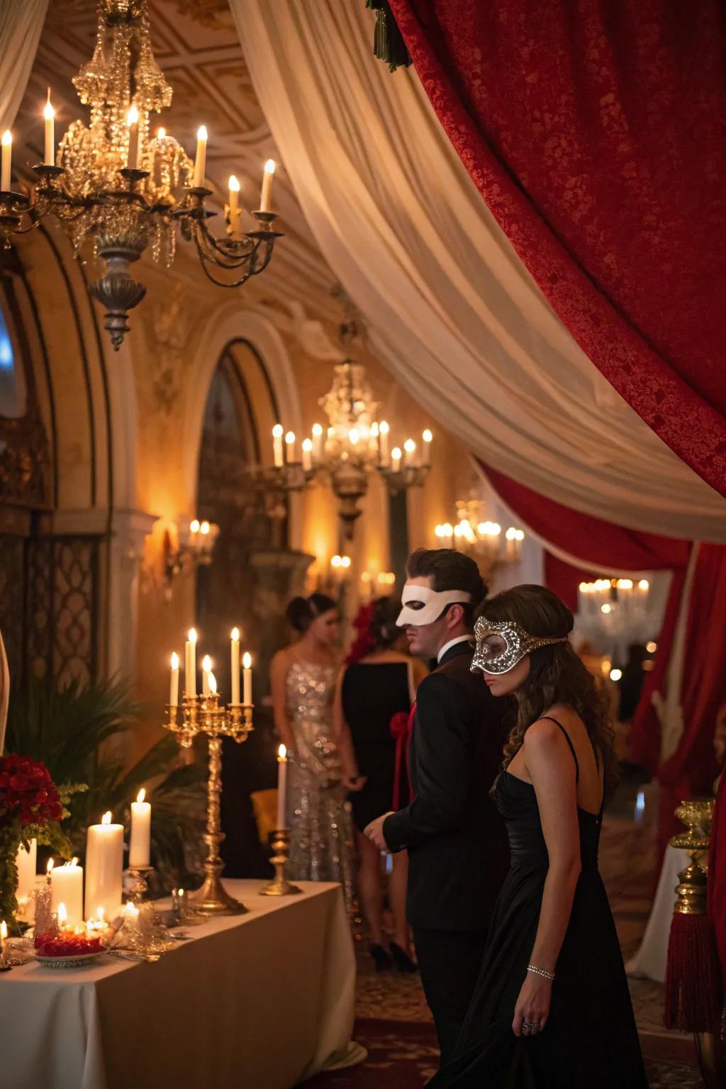 A masquerade theme adds mystery and elegance to the celebration.