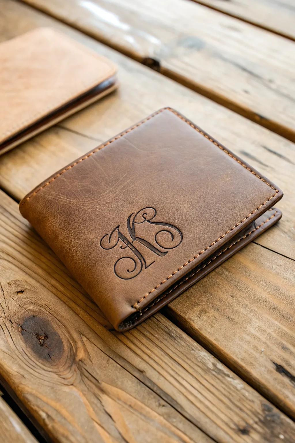 A personalized leather wallet combines elegance with everyday utility.