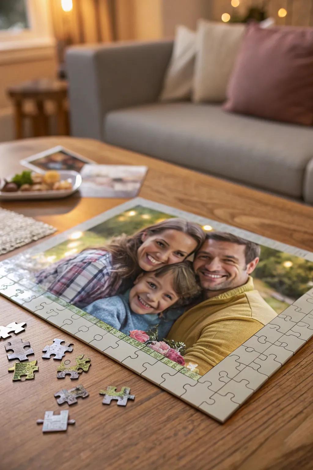 A personalized jigsaw puzzle offering a fun and nostalgic activity.