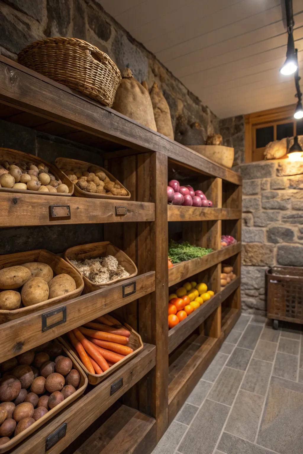 Transform your basement corner into a practical and beautiful root cellar, where craftsmanship meets functionality.
