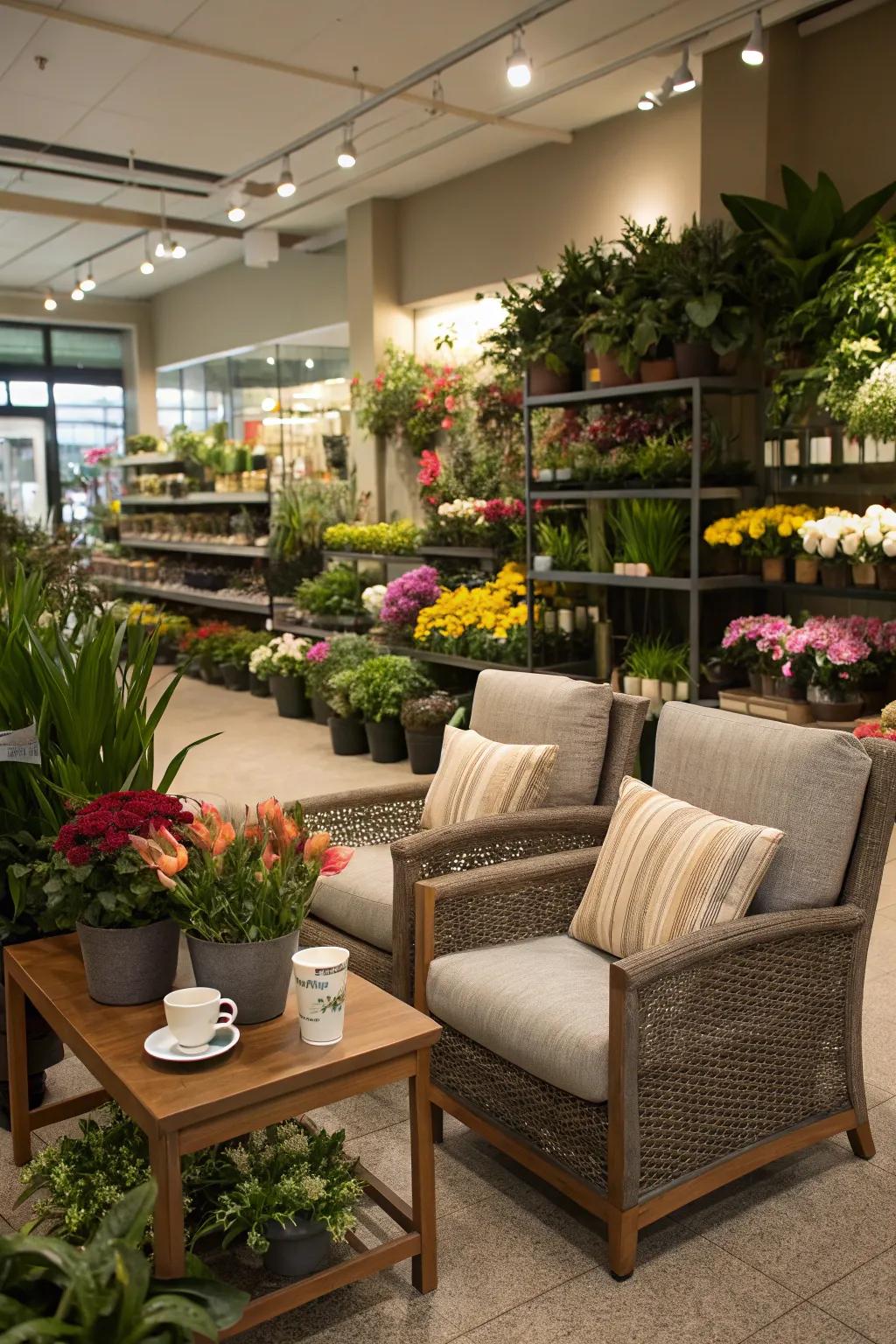 Relaxation area in a flower shop