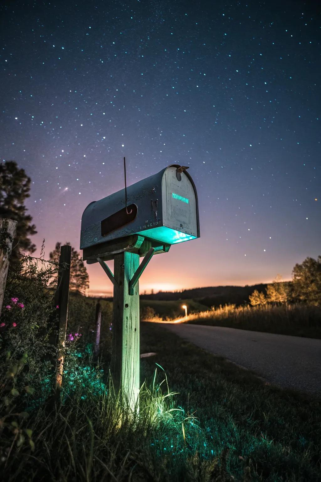 A magical mailbox with glow-in-the-dark details for nighttime visibility.